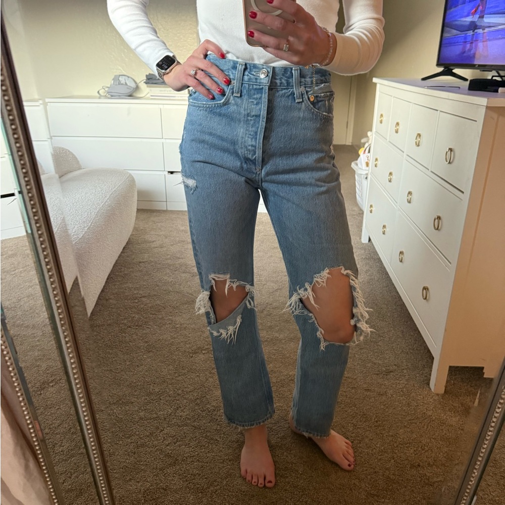 Agolde Light Blue Distressed Ankle Jeans